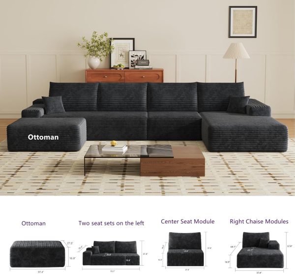 Boneless Sofa 104-inch L-Shaped Sectional Sofa Ottoman