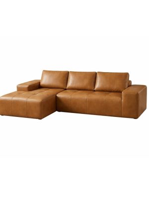 Boneless Couch 114" Cloud Sectional Sofa - L-Shaped Faux Leather Modular Couch with Deep Seat Chaise