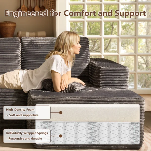 Boneless Couch U-Shaped Modular Sectional Sofa with Chaise, Plush Corduroy Fabric, No Assembly