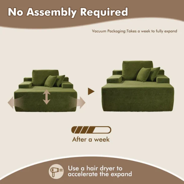 Boneless Couch Plush Velvet Chaise Lounge Sofa Bed - Oversized Sleeper Couch for Living Room