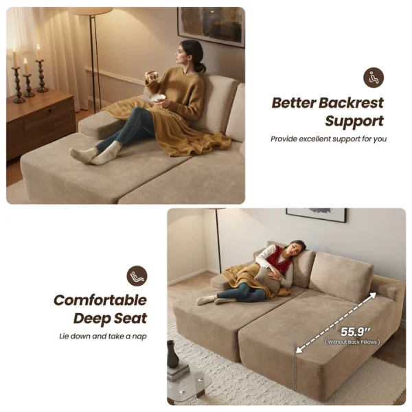 81" Boneless Sofa, Sleeper Couch, No Assembly Required