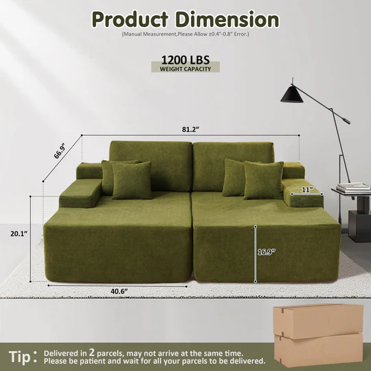81.2" Upholstered Sleeper Sofa with Pillow, No Assembly Required