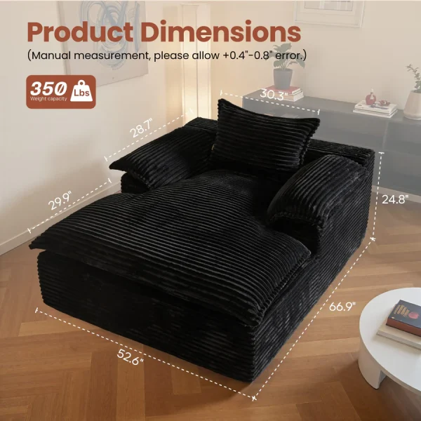 67" Boneless Lounge Chaise with Cloud Plush Sofa Bed, No Assembly Required