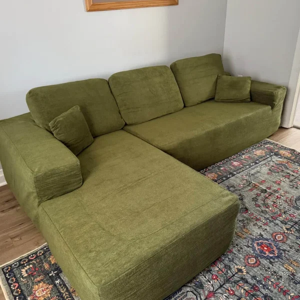 104" L-Shape Modular Couch with Chaise,Cloud Velvet Fabric,No Assembly Required