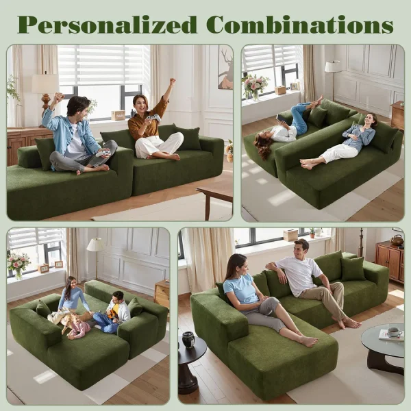 104" L-Shape Modular Couch with Chaise,Cloud Velvet Fabric,No Assembly Required