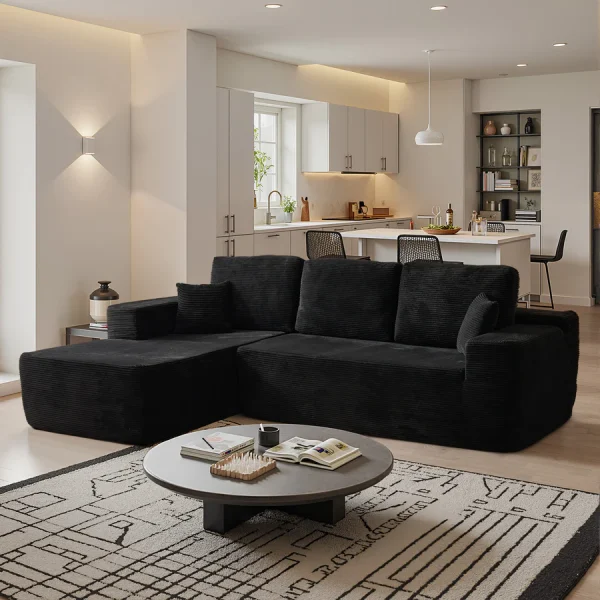 104" L-Shape Modular Couch with Chaise,Corduroy Fabric,No Assembly Required