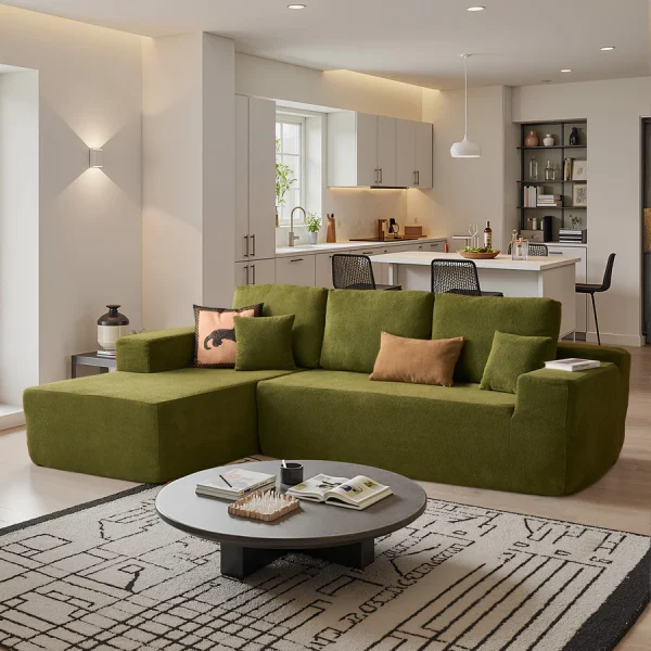 104" L-Shape Modular Couch with Chaise,Cloud Velvet Fabric,No Assembly Required