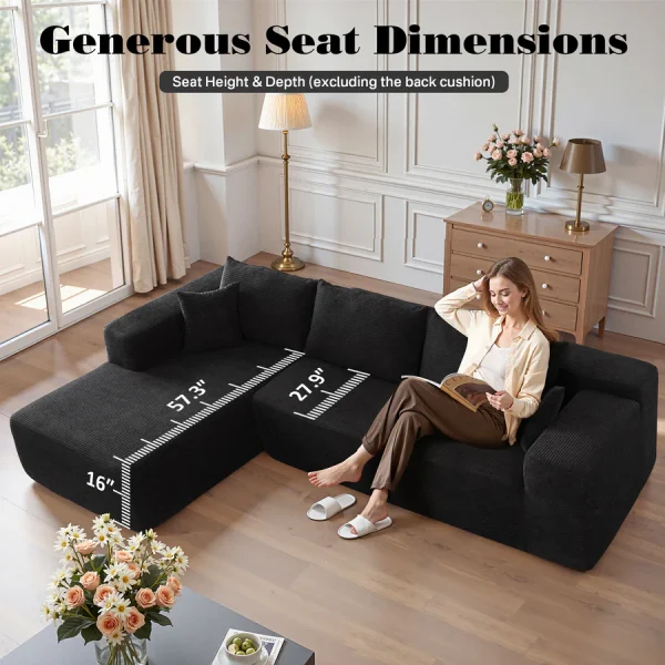 104" L-Shape Modular Couch with Chaise,Corduroy Fabric,No Assembly Required