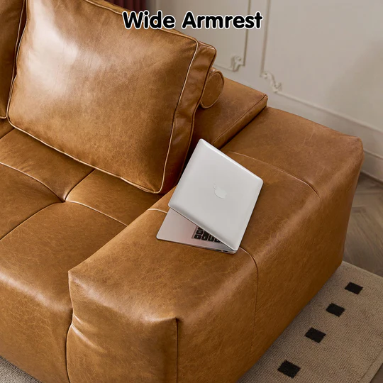 Boneless Couch 114" Cloud Sectional Sofa - L-Shaped Faux Leather Modular Couch with Deep Seat Chaise