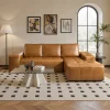 Boneless Couch 114" Cloud Sectional Sofa - L-Shaped Faux Leather Modular Couch with Deep Seat Chaise